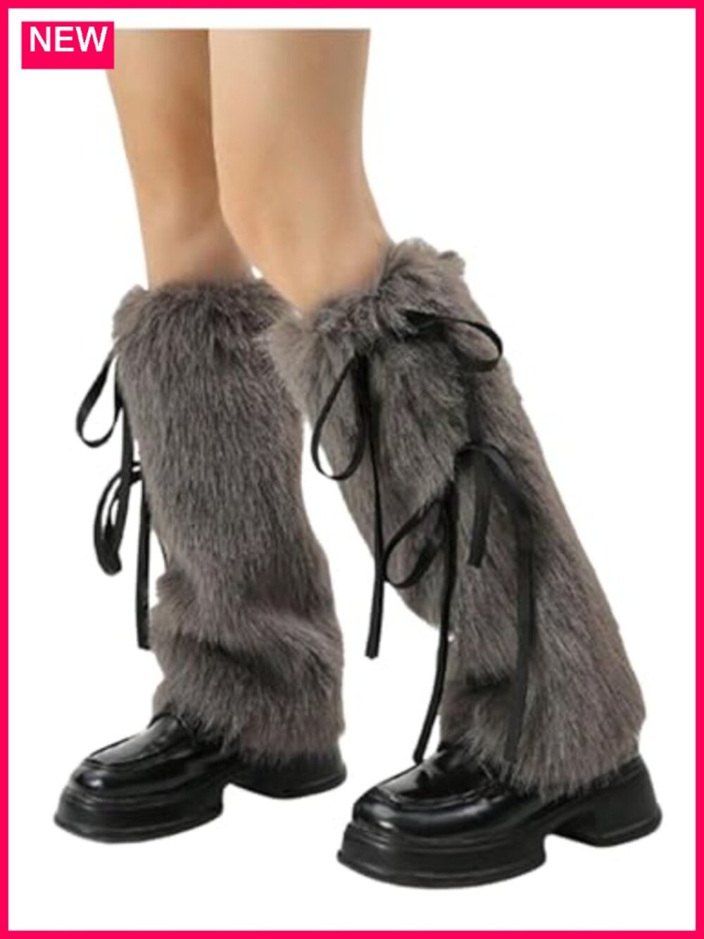 Faux Fur Leg Warmers with Bow - Boot Covers & Cuffs Kawaii Winter Accessory